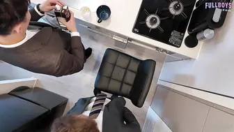 Handsome Japanese office guy making love