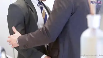 Handsome Japanese office guy making love