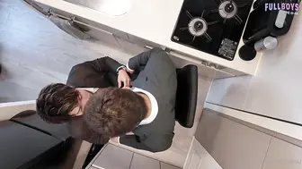 Handsome Japanese office guy making love