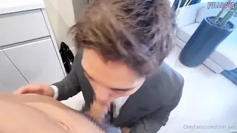 Handsome Japanese office guy making love