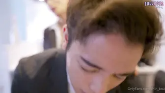 Handsome Japanese office guy making love