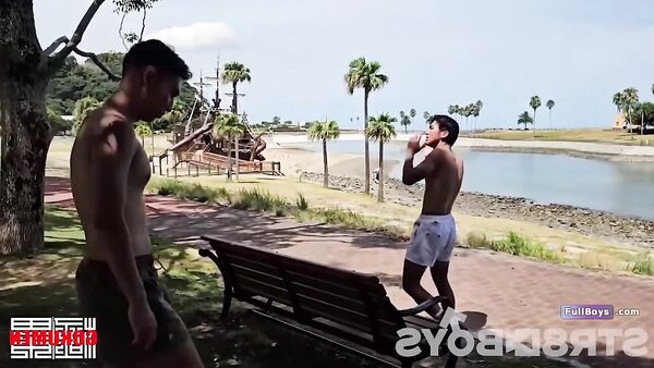 Japanese guy masturbates with big cock in car