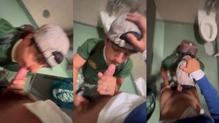 Young Brazilian sucks cock in the public bathroom and swallows