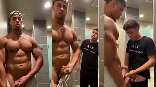 Jerking together in the bathroom