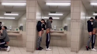 Twinks fuck in the public bathroom