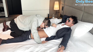 Seduces dad in suit and cums passionately