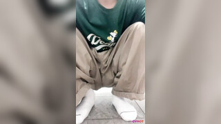 Handsome Straight Boy China Jerking Off In Public WC